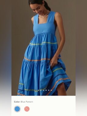 Anthropologie Helena Square Neck Tiered Midi Dress Smocked Scallop XS-Petite